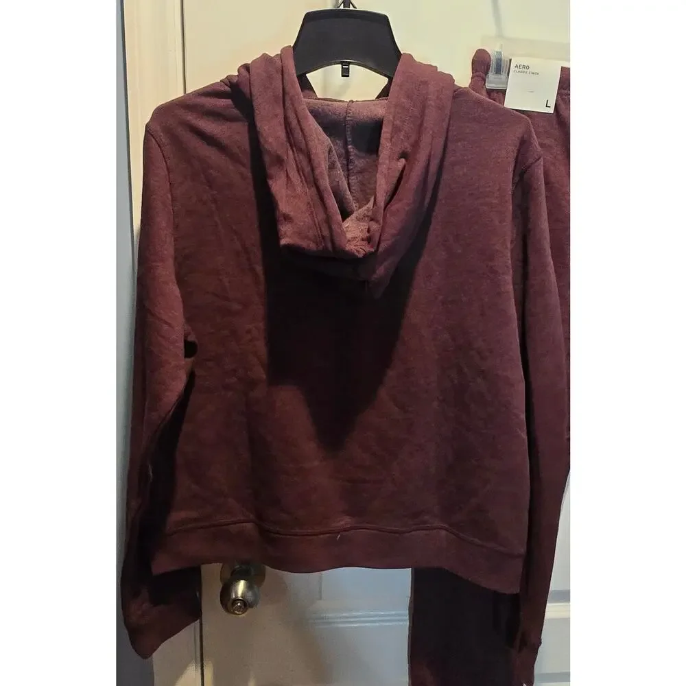 NWT Aero 87 hooded sweatshirt and cinch jogger pants sz L burgundy Y2K - Picture 5 of 9